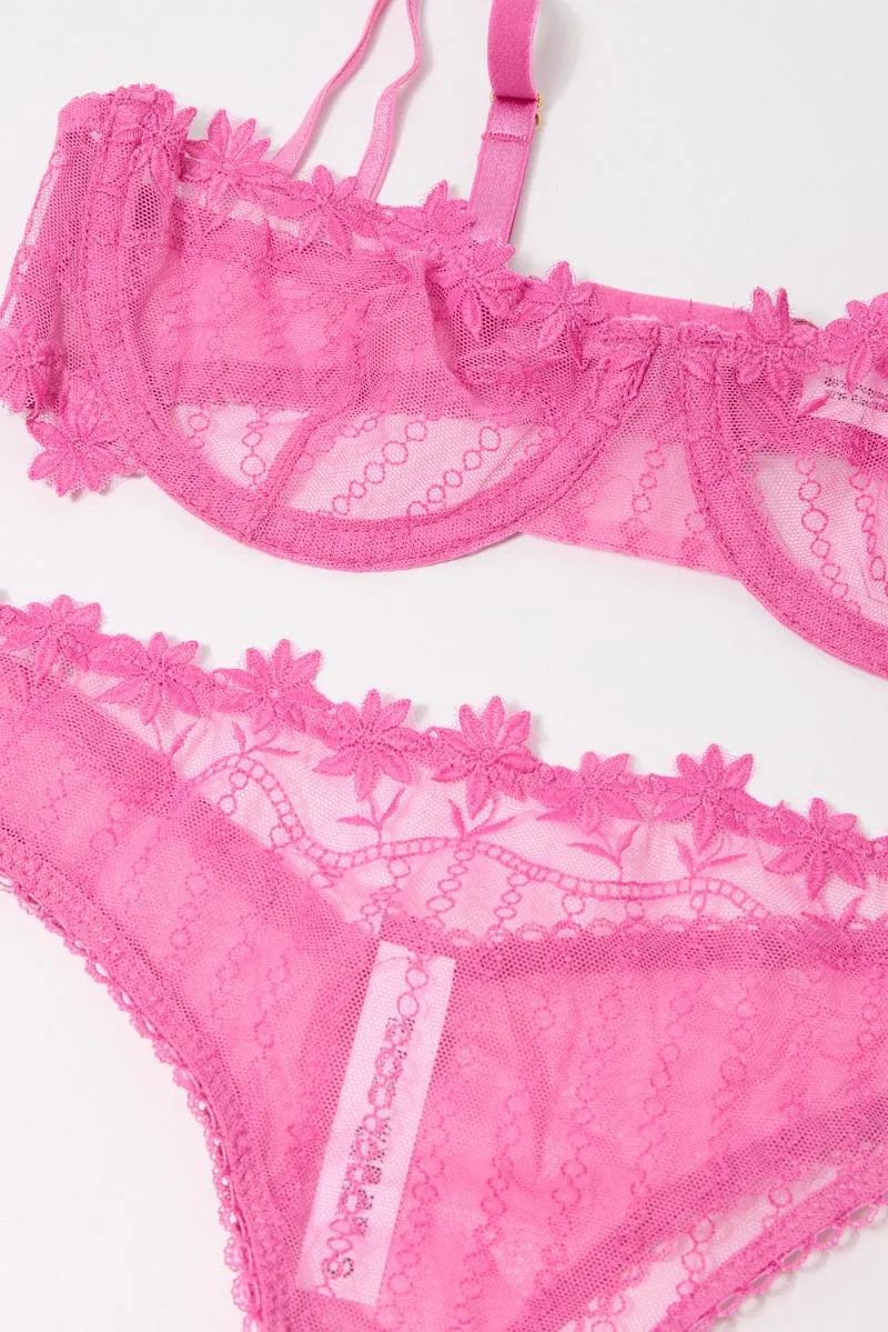 Pink Embroidery Lingerie Set
