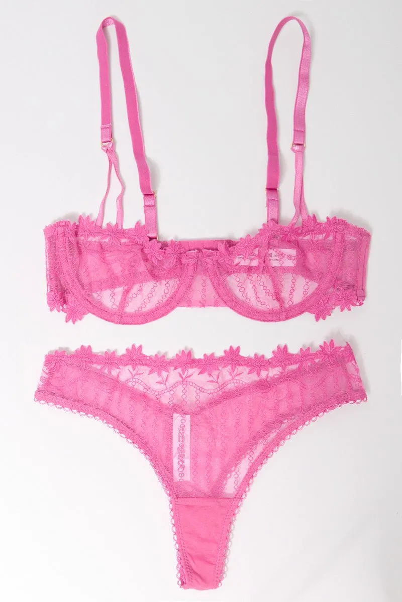 Pink Embroidery Lingerie Set