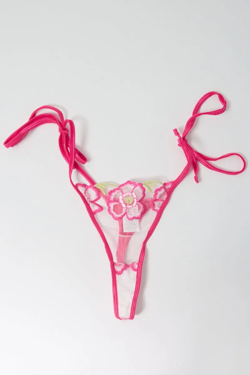 Pink Floral Embroidery Lingerie Set