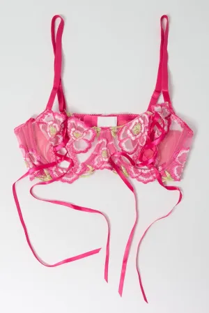Pink Floral Embroidery Lingerie Set