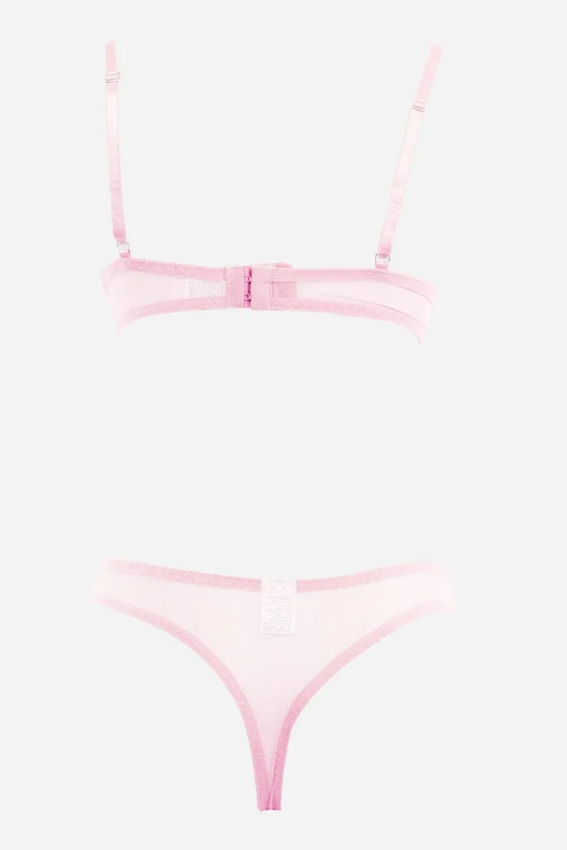 Pink Floral Embroidery Lingerie Set