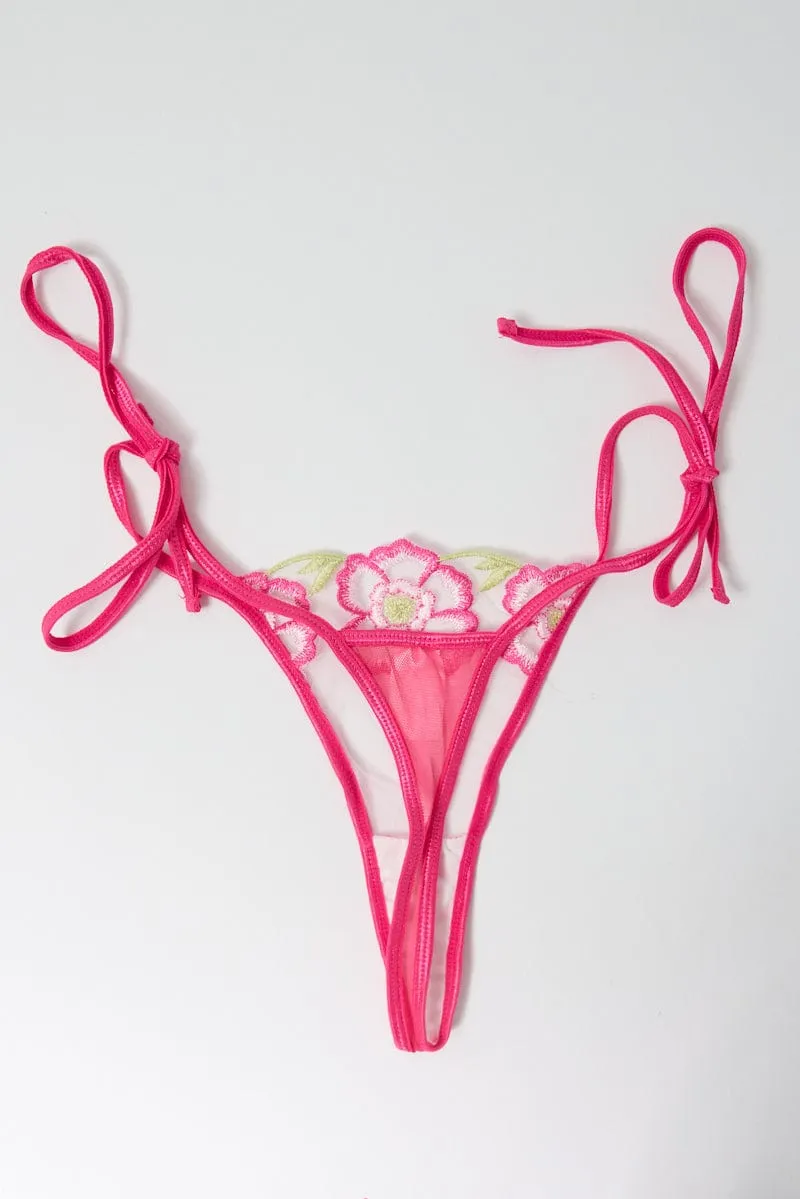 Pink Floral Embroidery Lingerie Set