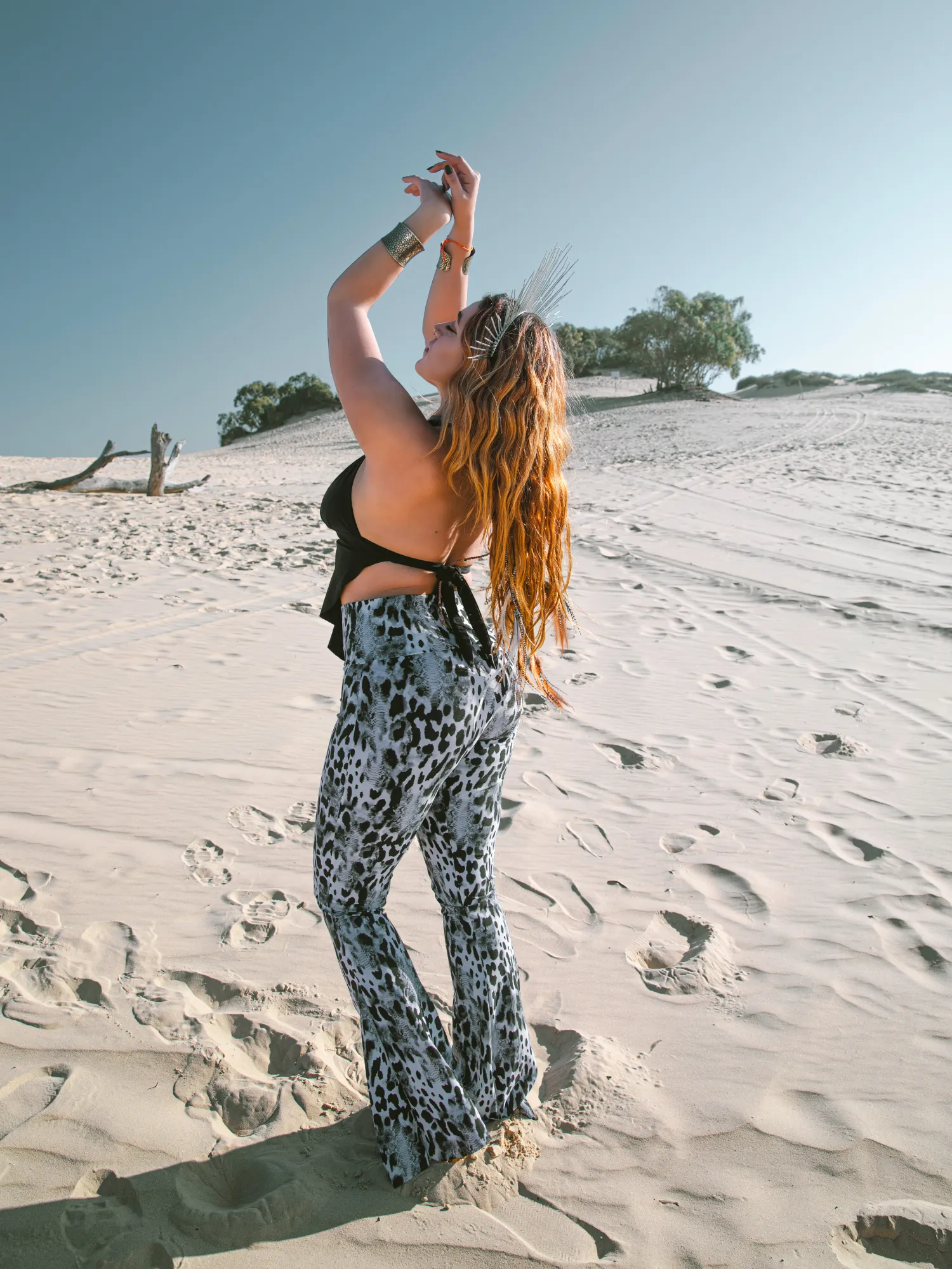 Plus Size - Flare Yoga Pants For Women In Black and White Leopard Print (Thick Lycra Fabric)