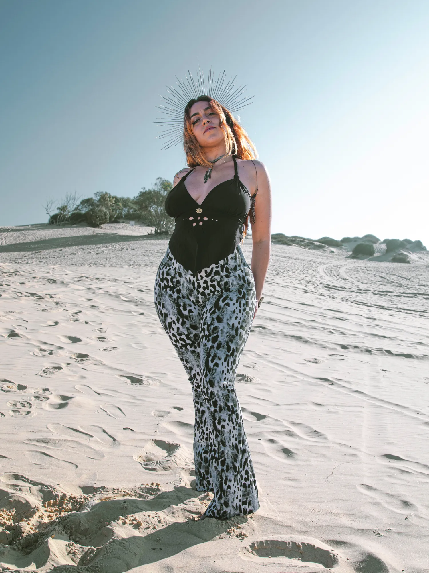 Plus Size - Flare Yoga Pants For Women In Black and White Leopard Print (Thick Lycra Fabric)