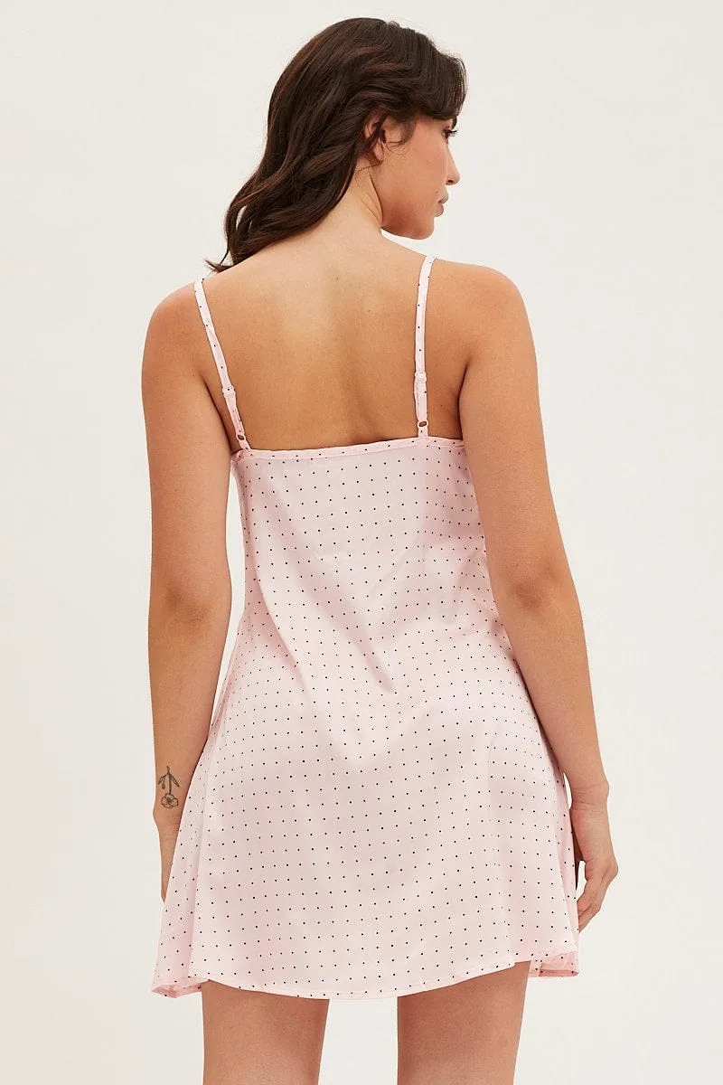 Polka Dot Satin Slip Sleeveless V-Neck Nightgown