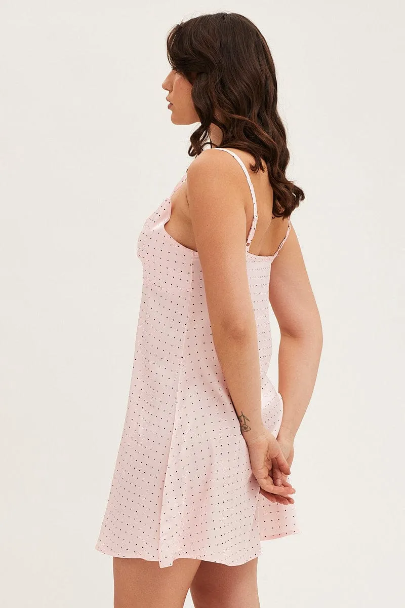 Polka Dot Satin Slip Sleeveless V-Neck Nightgown