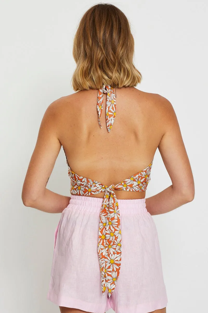 Print Crop Top Sleeveless Halter