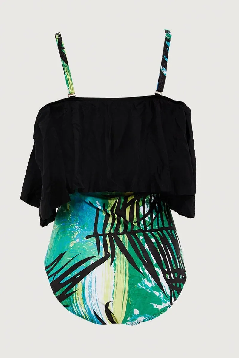 Print Off Shoulder One Piece Swimsuit