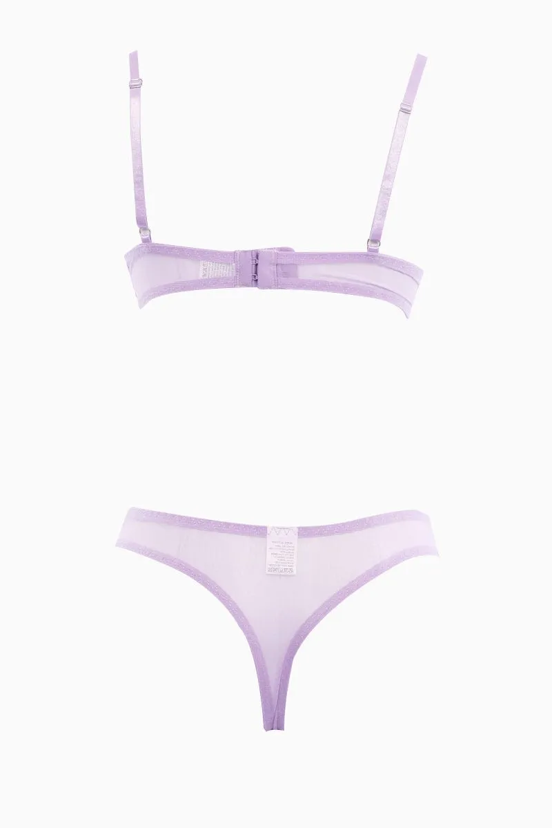 Purple Floral Embroidery Lingerie Set