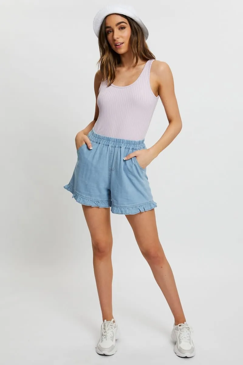 Purple Ribbed Scoop Neck Top