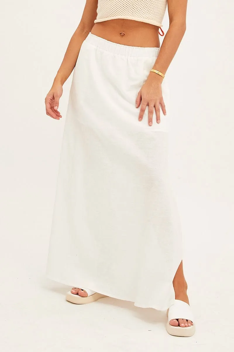 White Maxi Skirt Linen Blend Side Split