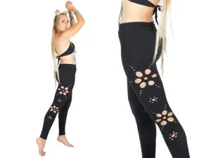 Wholesale - Yoga Leggings For Women In Black with Floral Cutouts