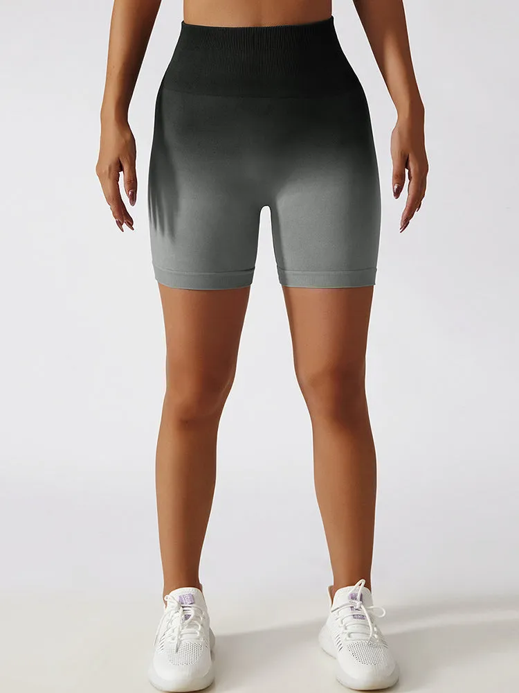 Women High Waist Workout Yoga Gym Gradient Ramp Seamless Cycling Shorts