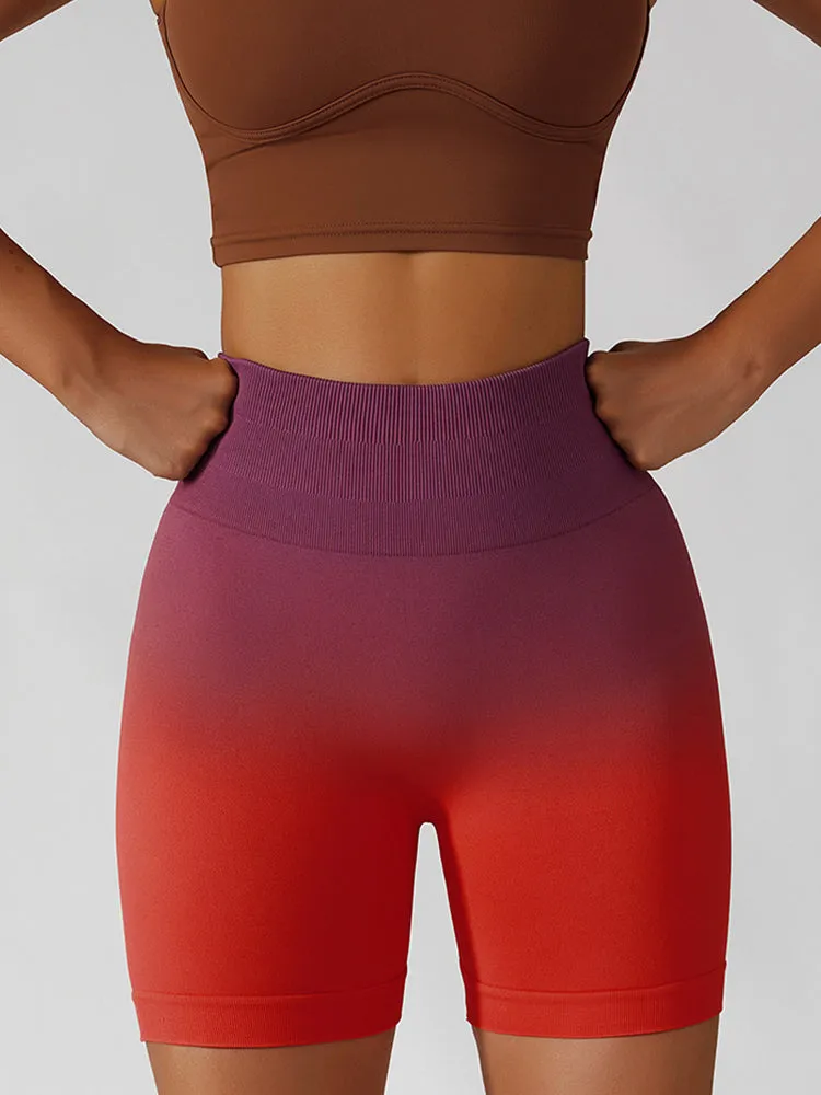 Women High Waist Workout Yoga Gym Gradient Ramp Seamless Cycling Shorts
