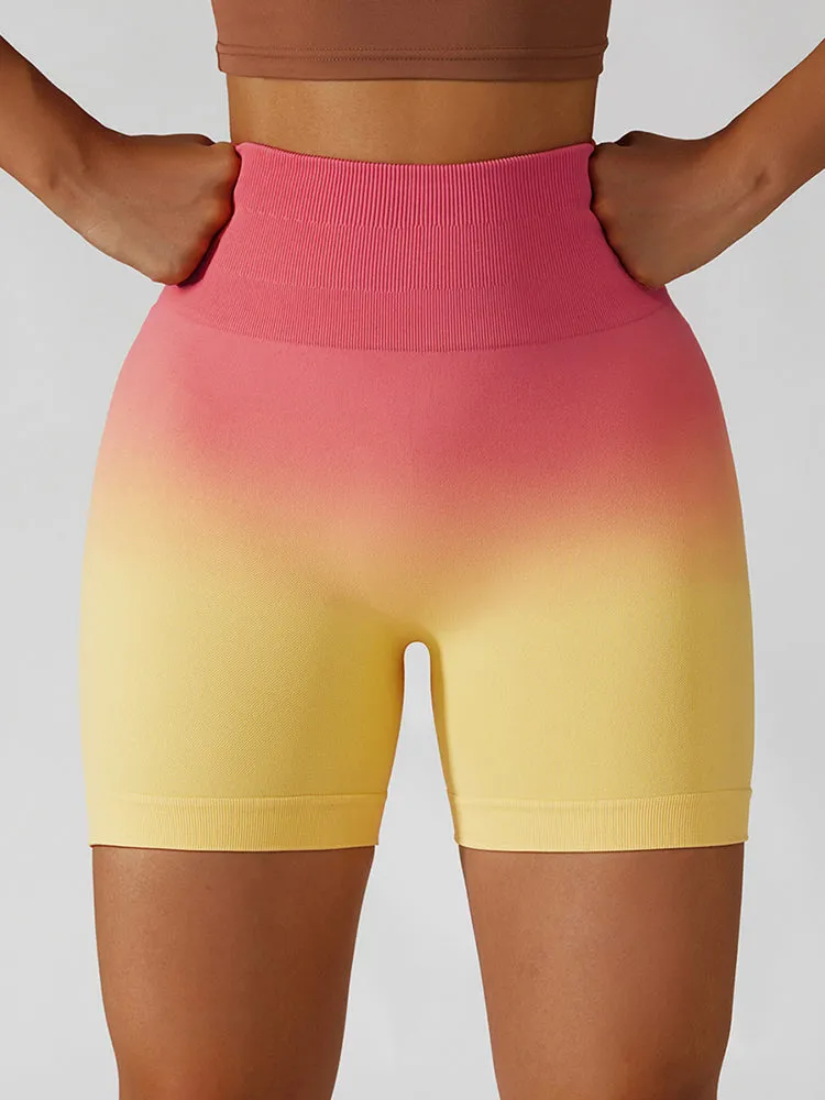 Women High Waist Workout Yoga Gym Gradient Ramp Seamless Cycling Shorts
