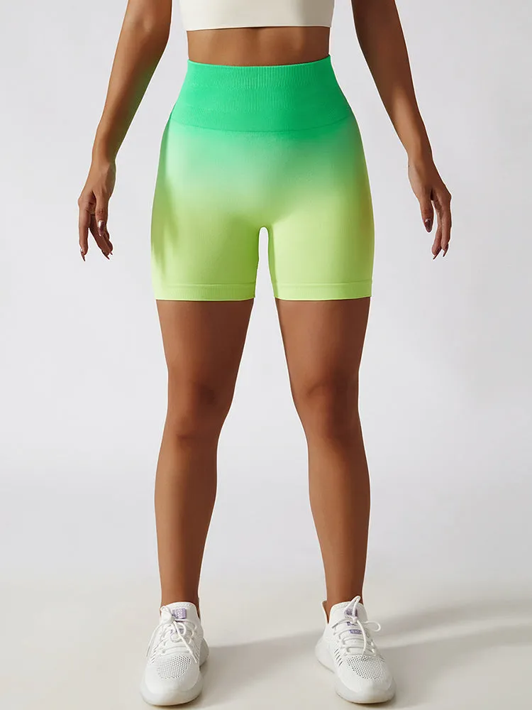 Women High Waist Workout Yoga Gym Gradient Ramp Seamless Cycling Shorts