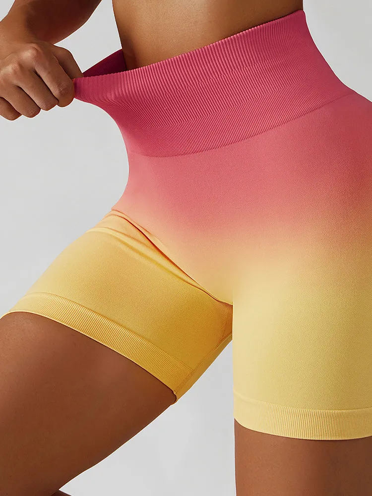 Women High Waist Workout Yoga Gym Gradient Ramp Seamless Cycling Shorts