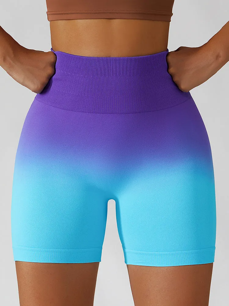 Women High Waist Workout Yoga Gym Gradient Ramp Seamless Cycling Shorts