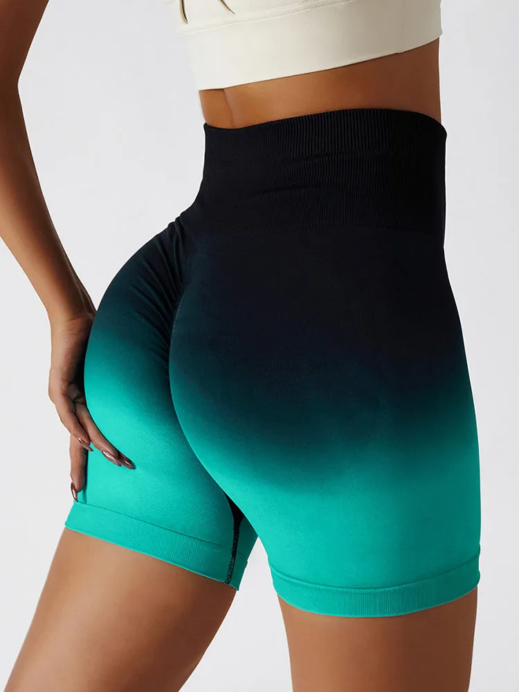 Women High Waist Workout Yoga Gym Gradient Ramp Seamless Cycling Shorts