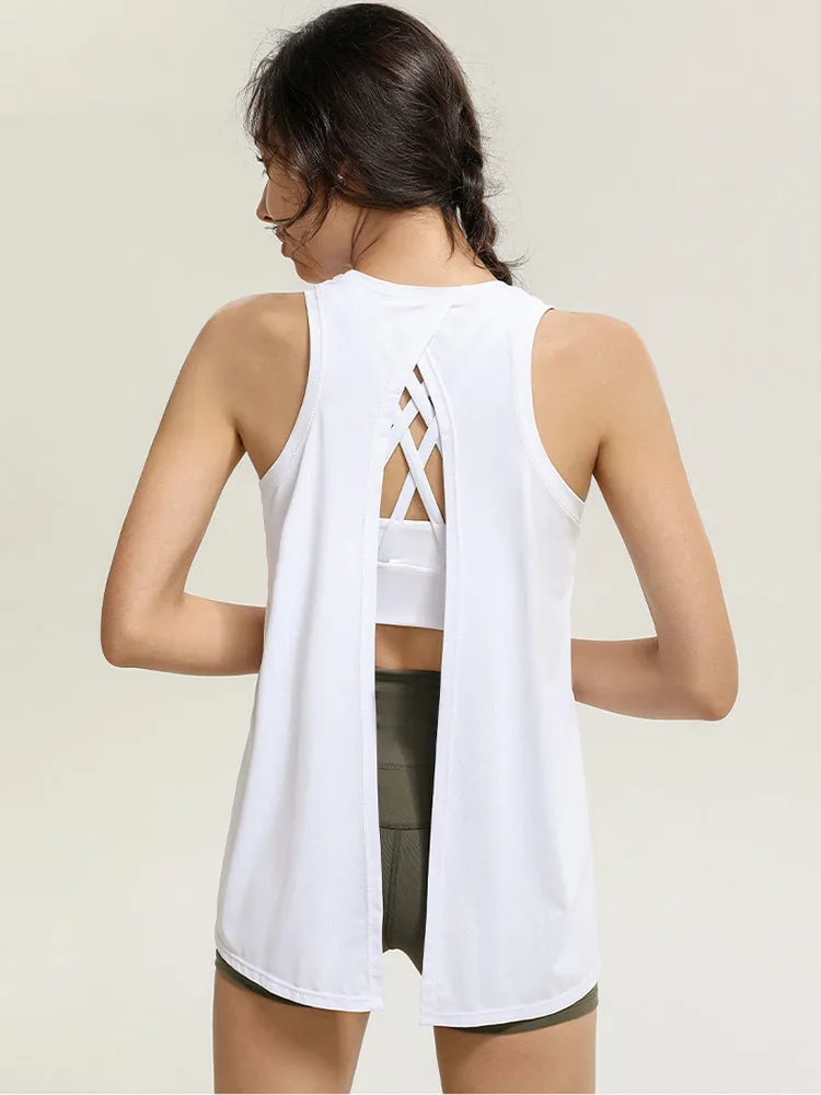 Women Open Back Workout Exercise Athletic Sleeveless Yoga Tank Top Shirts