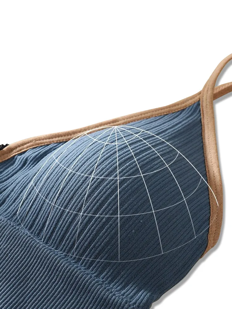 Women's V-Neck Zipper Front Wirefree Removable Pads Yoga Bra