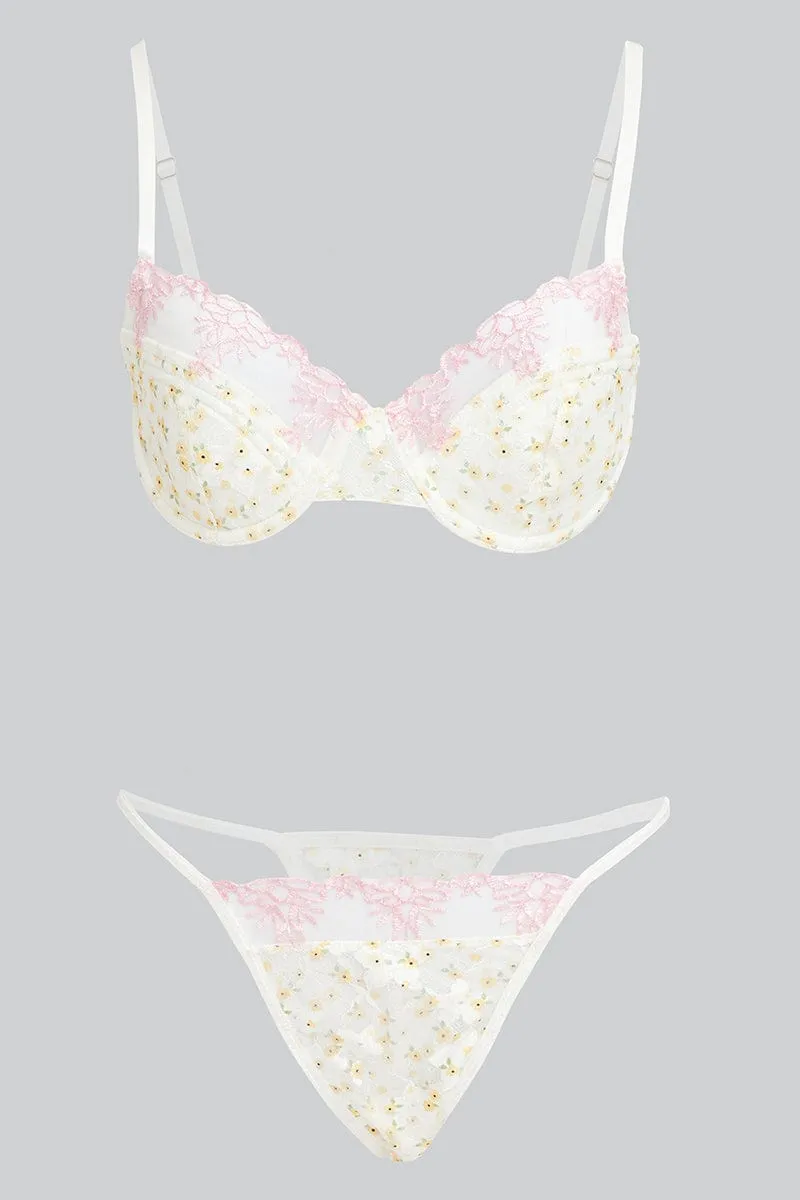 Yellow Floral Floral Lace Lingerie Set