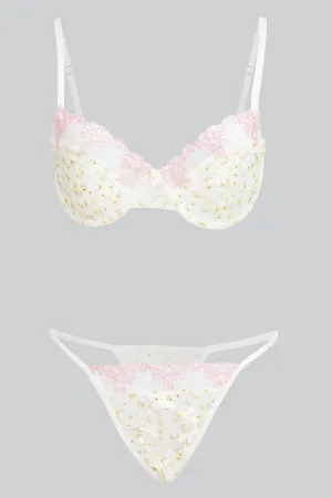 Yellow Floral Floral Lace Lingerie Set